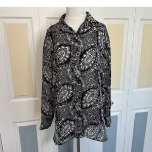 Diane Von Furstenberg The Color Authority Black White Paisley Shirt S/M